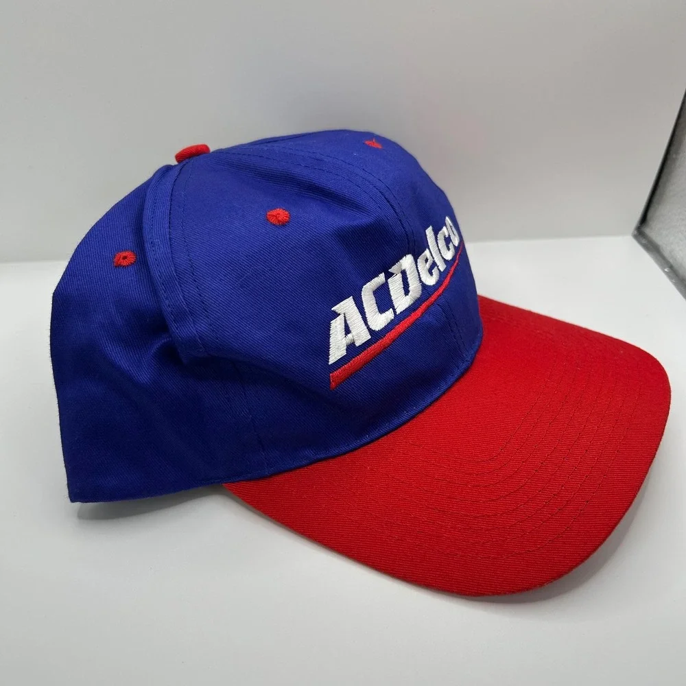 Vintage ACDelco Snapback Hat Blue Red Embroidered Logo Fantastic Fabrics Cap